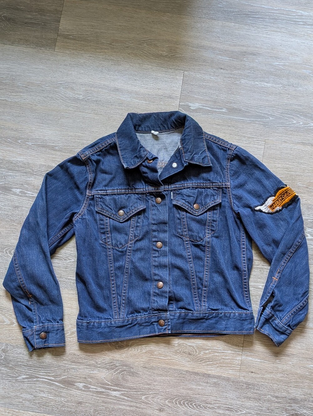 Vintage Levi's For Gals Medium Dark Blue Denim Jacket w/ Harley Davidson Patch